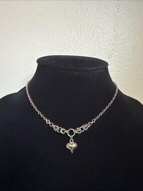 Dainty Heart Pendant Stainless Steel Silver  Necklace Chainmaille
